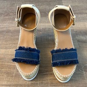 SeeBy Chloe size 9 denim wedge sandal